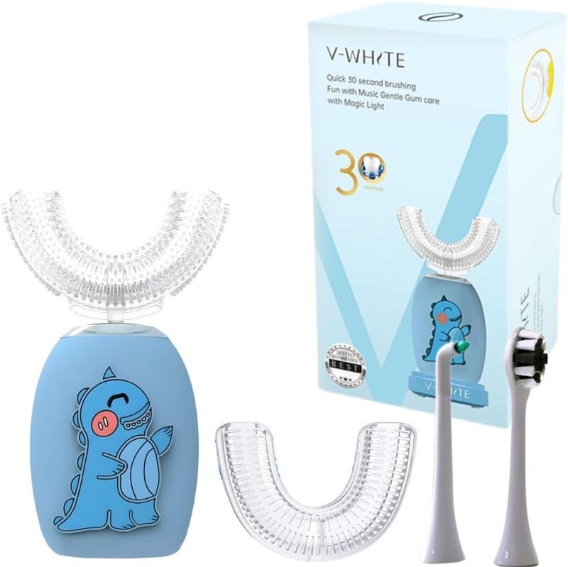 V-White فرشاة أسنان كهربائية للأطفال - فرشاة أسنان على شكل U بالموجات فوق الصوتية لتبييض الأسنان - تنظيف فم 360°، حماية اللثة بدون استخدام اليدين - شحن لاسلكي وضوء LED - مقاومة للماء مع شهادة IPX7 - Image 1