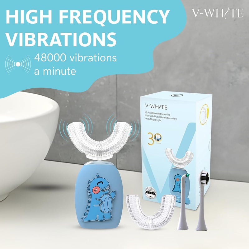 V-White فرشاة أسنان كهربائية للأطفال - فرشاة أسنان على شكل U بالموجات فوق الصوتية لتبييض الأسنان - تنظيف فم 360°، حماية اللثة بدون استخدام اليدين - شحن لاسلكي وضوء LED - مقاومة للماء مع شهادة IPX7 - Image 4