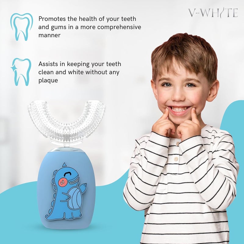 V-White فرشاة أسنان كهربائية للأطفال - فرشاة أسنان على شكل U بالموجات فوق الصوتية لتبييض الأسنان - تنظيف فم 360°، حماية اللثة بدون استخدام اليدين - شحن لاسلكي وضوء LED - مقاومة للماء مع شهادة IPX7 - Image 5