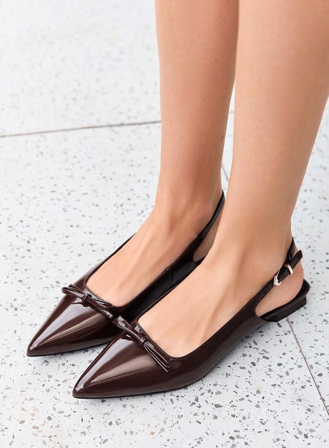 Coutgo Womens Slingback Flats Bow Slip on Dress Shoes Buckle Comfortable Ballet Flats Pointed Toe Flat Party Work Shoes, Red-brown, 11 - Image 3