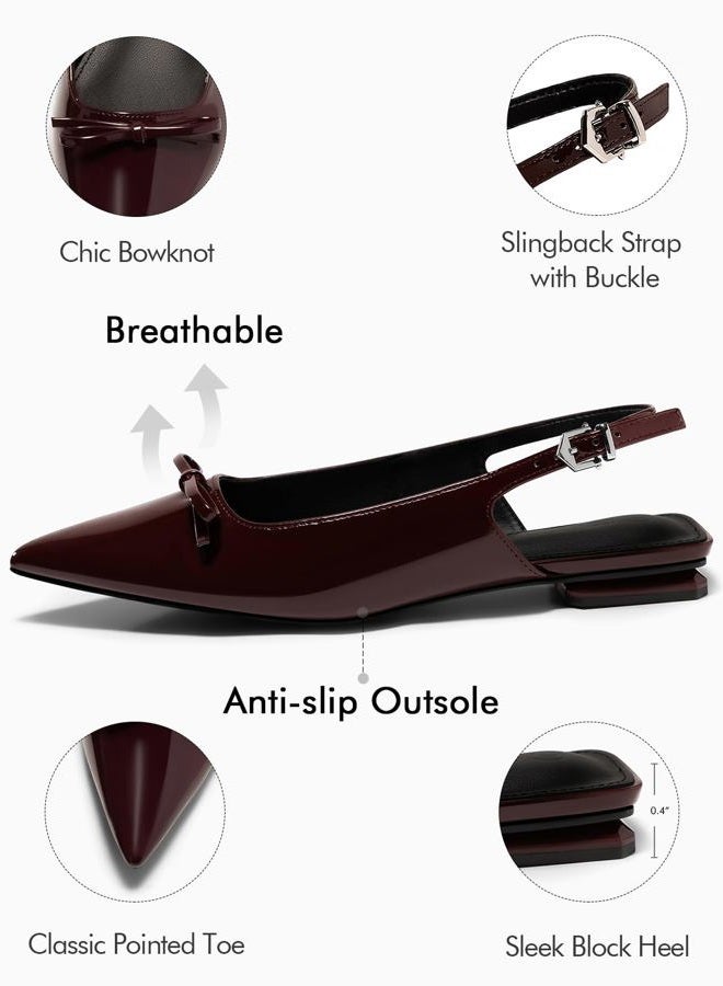 Coutgo Womens Slingback Flats Bow Slip on Dress Shoes Buckle Comfortable Ballet Flats Pointed Toe Flat Party Work Shoes, Red-brown, 11 - Image 5