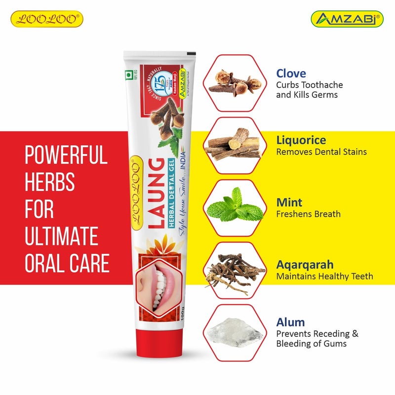 LooLoo Herbal Dental Gel Laung |Organic Gel |Herbal Clove Gum Care Toothpaste |Toothache & Gum Inflammation-Pack Of 4 (100G Each) - Image 4