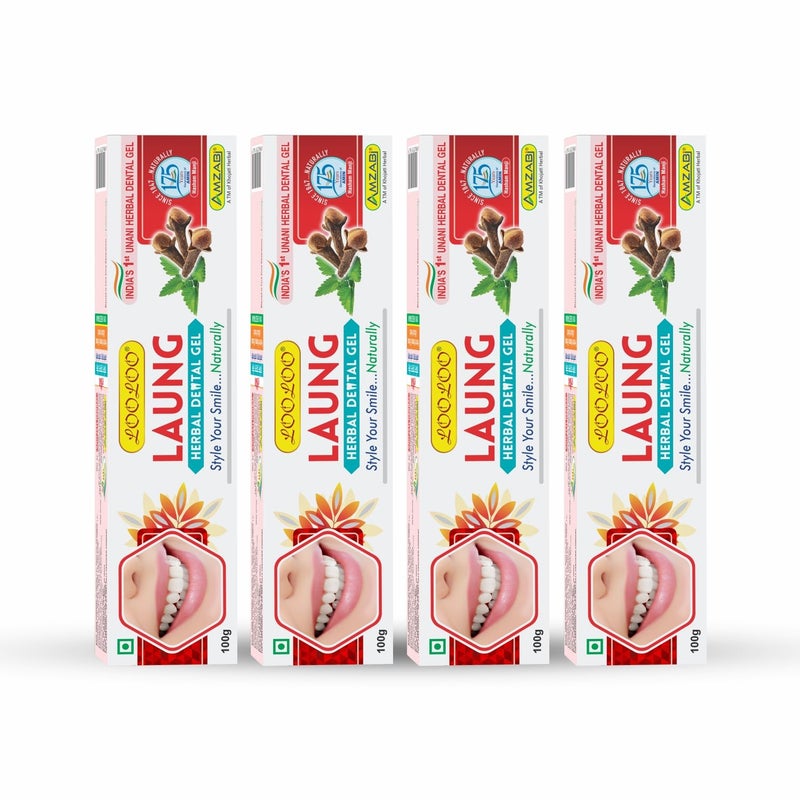 LooLoo Herbal Dental Gel Laung |Organic Gel |Herbal Clove Gum Care Toothpaste |Toothache & Gum Inflammation-Pack Of 4 (100G Each) - Image 1