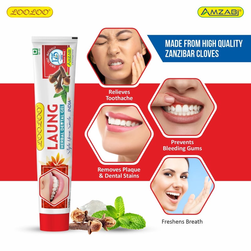 LooLoo Herbal Dental Gel Laung |Organic Gel |Herbal Clove Gum Care Toothpaste |Toothache & Gum Inflammation-Pack Of 4 (100G Each) - Image 5