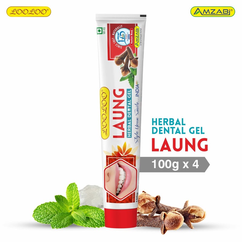 LooLoo Herbal Dental Gel Laung |Organic Gel |Herbal Clove Gum Care Toothpaste |Toothache & Gum Inflammation-Pack Of 4 (100G Each) - Image 2