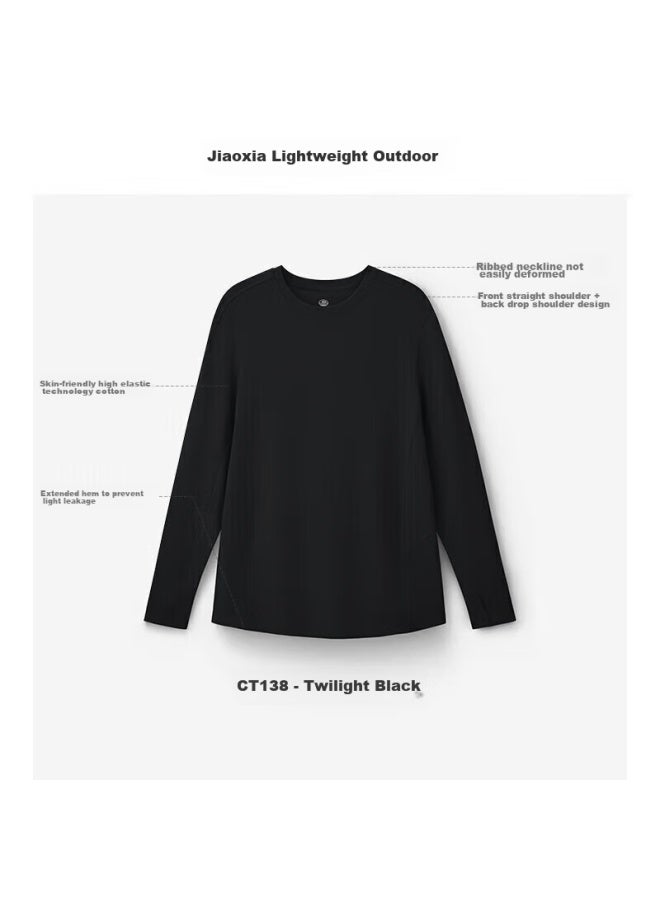Beneunder Loose Long-sleeve T-shirt For Women Ct13824, Cotton High-elasticity Skin-friendly Inner Wear, Can Be Worn As Outerwear, Base Layer For Women, Twilight Black, Size M