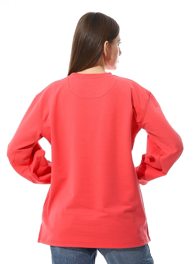 Caesar Women Oversize Embroidery Melton T- Shirt With Long Sleeves And Round Neck  - Image 2
