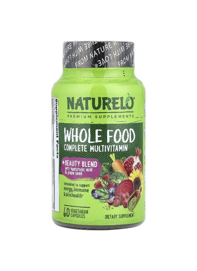 NATURELO NATURELO, Whole Food Complete Multivitamin + Beauty Blend, 60 Vegetarian Capsules  - Image 1