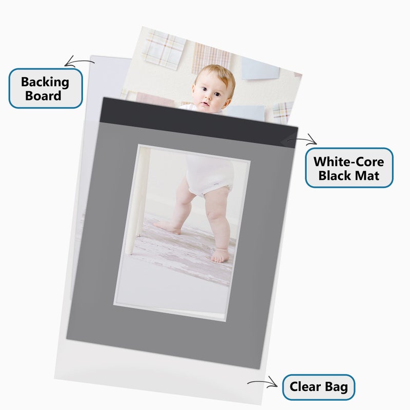 Somime 10 Pack Black Picture Frame 11X14 Mat Board White Core Bevel Cut Mats 8.5X11  Whole Frame Mat Kit Includes 10 Picture Photo Mattes & 10 Backings & 10 Krystal Sleeve Bags - Image 5