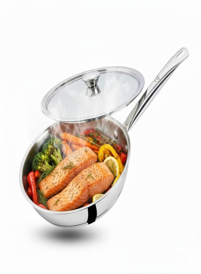 Omichef Sandwich Bottom Frypan/Frying Pan with Lid | 20 Cm (1.45 L) | ISI Certified | Durable Stainless Steel Construction | Healthy & Chemical-Free Cooking - Image 1