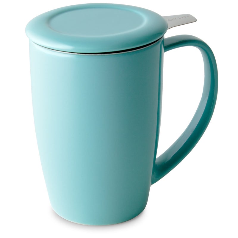 FORLIFE Curve Tall Tea Mug with Infuser and Lid 15 ounces, Turquoise - Image 1