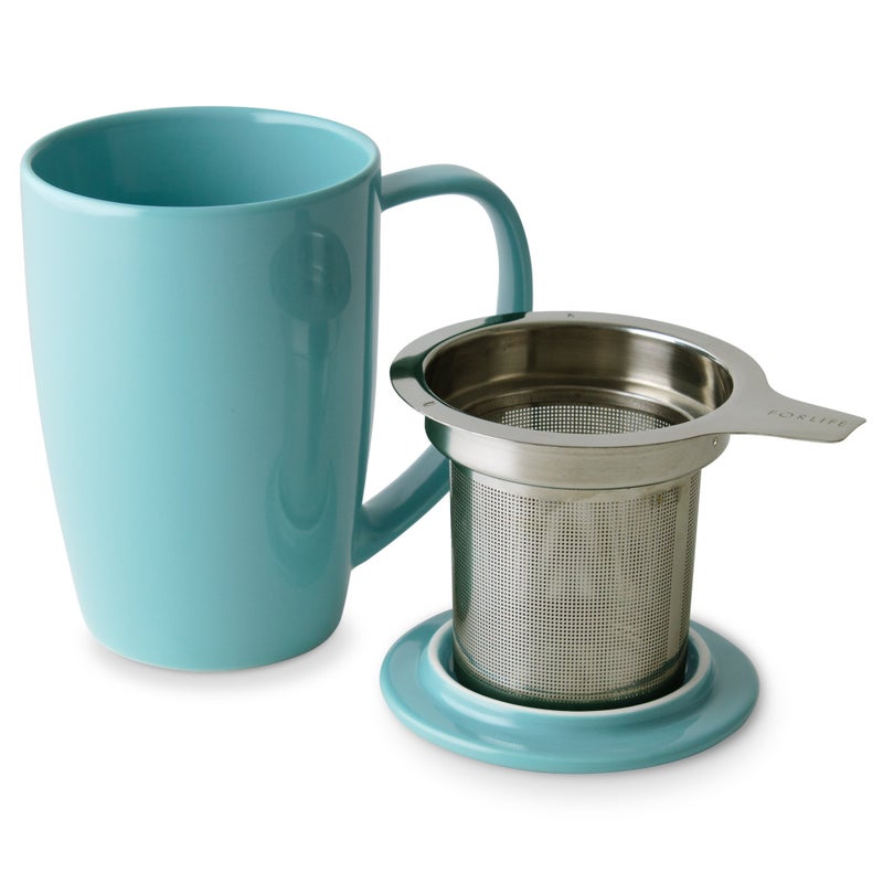 FORLIFE Curve Tall Tea Mug with Infuser and Lid 15 ounces, Turquoise - Image 2