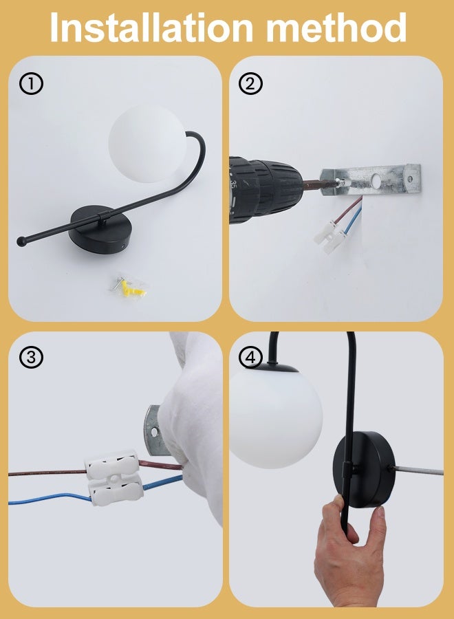 YATAI LIGHTING Modern Black LED Wall Light, 35cm Globe Style Indoor Wall Lamp with E27 Bulb Included, 3-Color Switch Control 3000K-6000K for Bedroom, Living Room, Dining Room - Image 5