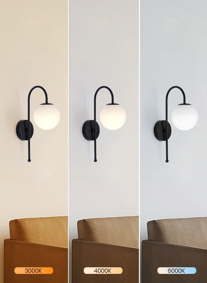 YATAI LIGHTING Modern Black LED Wall Light, 35cm Globe Style Indoor Wall Lamp with E27 Bulb Included, 3-Color Switch Control 3000K-6000K for Bedroom, Living Room, Dining Room - Image 3