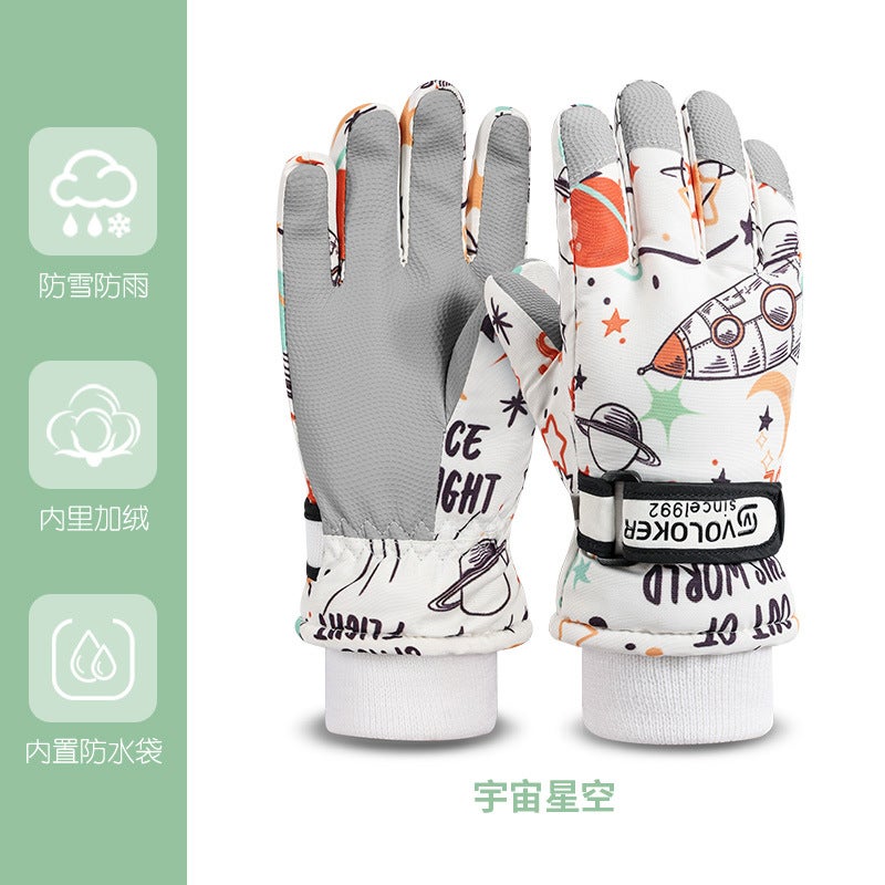 Kids Winter Gloves Warm Waterproof Snow Play undersea whales  - Image 2