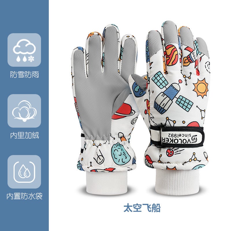 Kids Winter Gloves Warm Waterproof Snow Play undersea whales  - Image 3