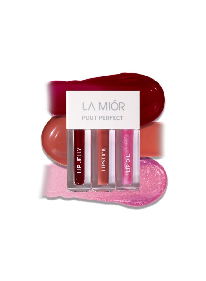 LaMior Pout Perfect 3-in-1 Lip Kit | Long-Lasting Lip Stain, Hydra Matte Liquid Lipstick & Non-Sticky Glossy Lip Oil | Hydrating, Vegan & Cruelty-Free Peptide Lip Care | Travel Makeup Kit with Nourishing Ceramides & Noni - Image 1