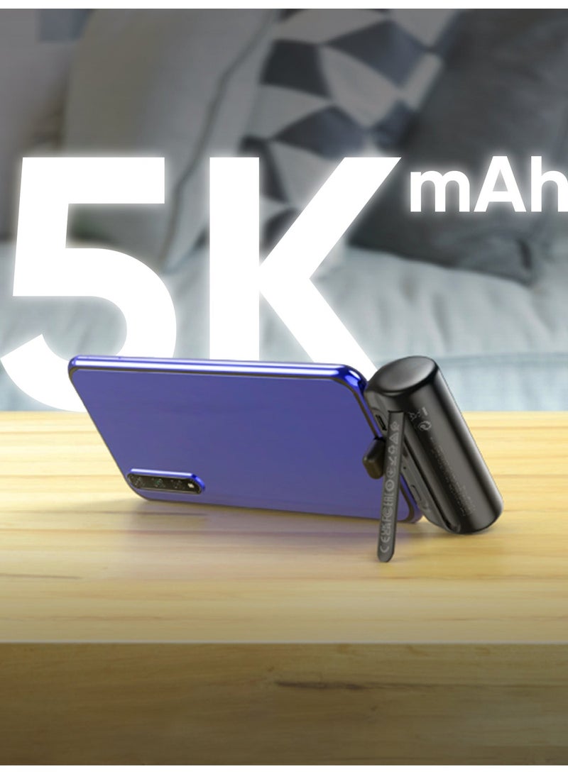 ميكس شاحن محمول صغير بسعة 5000 مللي أمبير مع منفذ USB-C وحامل قابل للطي | شاحن متنقل لأجهزة أندرويد وآيفون | شحن سريع | شاشة LED | منفذ Micro-USB | تصميم صغير الحجم | شاحن محمول للسفر - Image 4