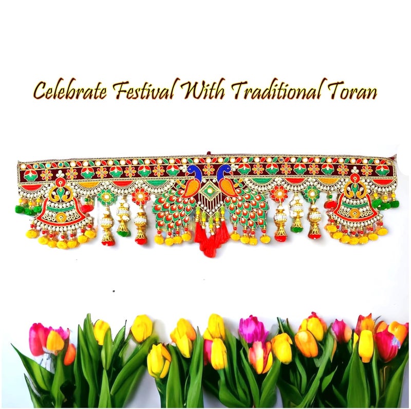 DK trades Handmade Entrance Main Door Hanging Toran Art Door Bandarwal For House Decoration 36 X 10Inch Diwali Decoration Toran Toran For Mandir Hangings For Decoration Door Multicolor - Image 5