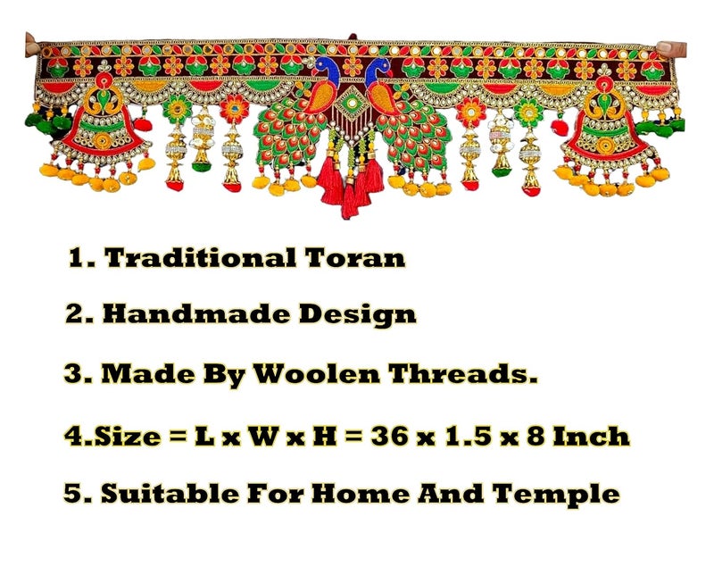 DK trades Handmade Entrance Main Door Hanging Toran Art Door Bandarwal For House Decoration 36 X 10Inch Diwali Decoration Toran Toran For Mandir Hangings For Decoration Door Multicolor - Image 3