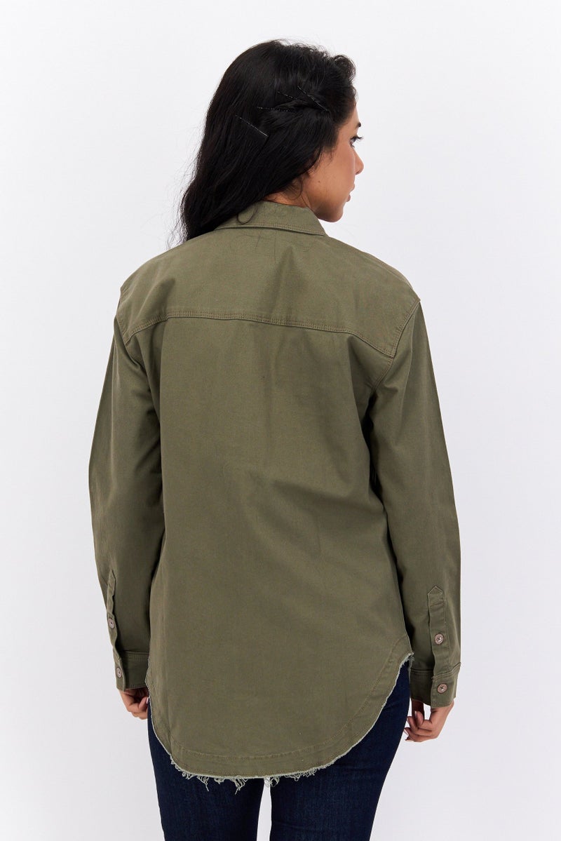 Jessica Simpson Women Plain Shirt Jacket, Olive - Image 3