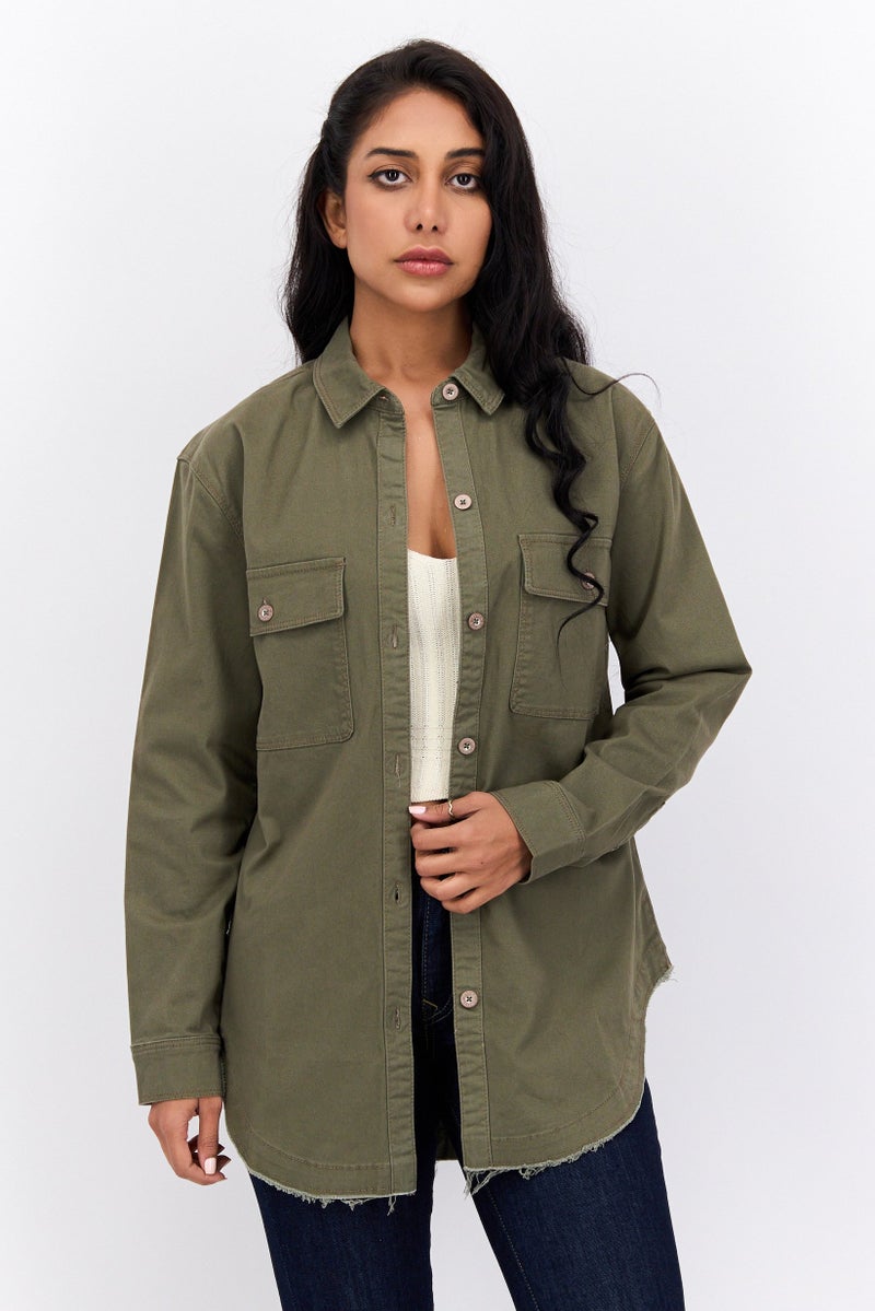 Jessica Simpson Women Plain Shirt Jacket, Olive - Image 1