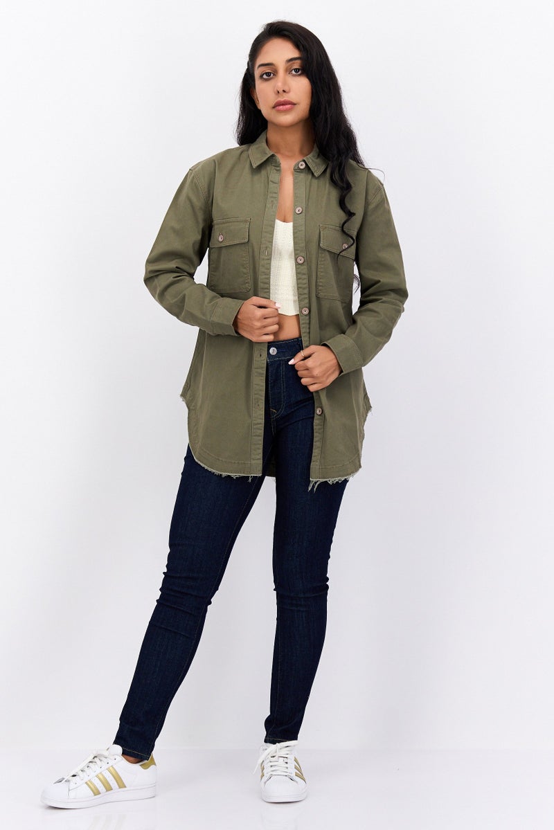 Jessica Simpson Women Plain Shirt Jacket, Olive - Image 4