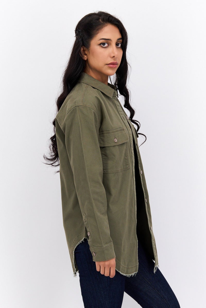 Jessica Simpson Women Plain Shirt Jacket, Olive - Image 2