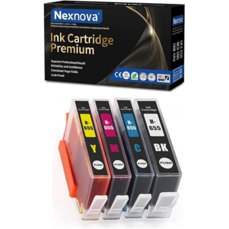 ® for HP Ink Set 655 Cartridge 4-Pack Black Cyan Magenta Yellow CZ109AE CZ110AE CZ111AE CZ112AE Compatible with Deskjet Ink Advantage 3525 4615 4625 5525 6520 6525 - Image 1