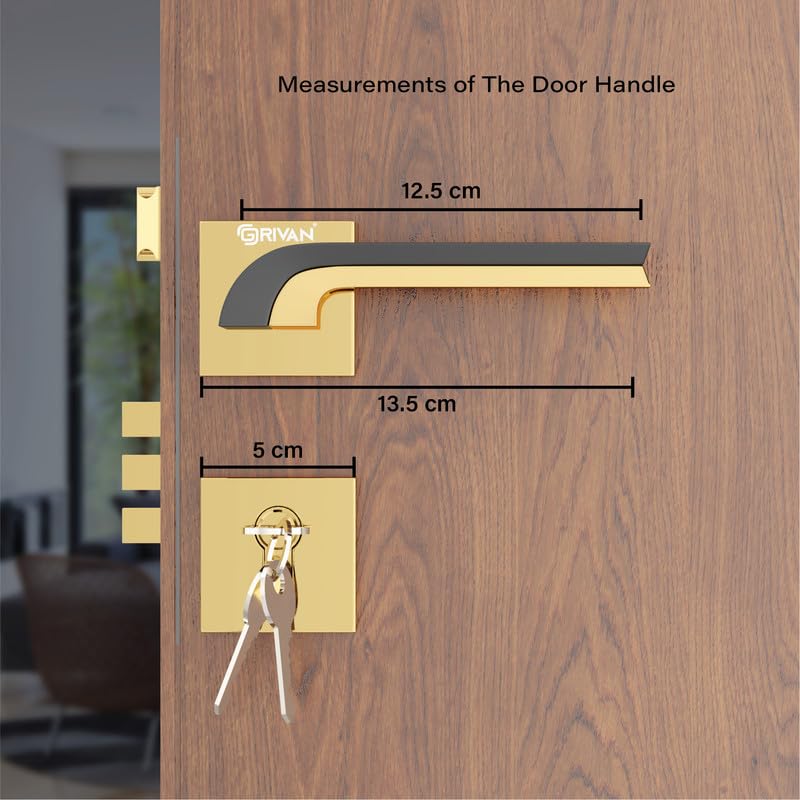 GRIVAN Heavy Duty Brass Mortise Lock for Doors | Bathroom Door Lock, Balcony, Store Room Handle Set | Durable Lock Body & 3 Keys Included Home/Office/Hotel | Gold Black Finish | 2 Years Warranty - Image 4