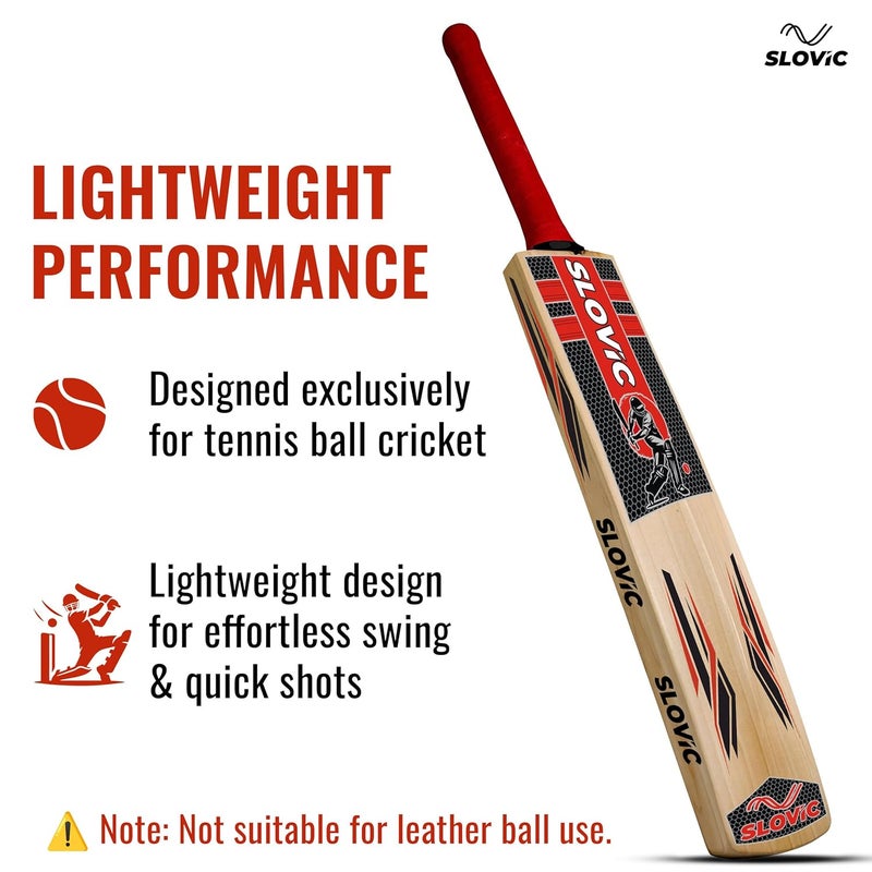 SLOVIC Cricket Bat [Size 8] | Full Size Wooden Tennis Bat for Cricket | Poplar Willow Cricket Bats for Kids & Adults | Ideal for Indoor & Outdoor | Lightweight Bats Practice for Cricket kit - Image 5