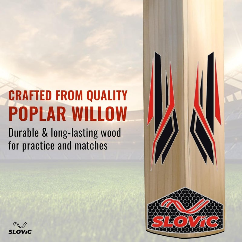 SLOVIC Cricket Bat [Size 8] | Full Size Wooden Tennis Bat for Cricket | Poplar Willow Cricket Bats for Kids & Adults | Ideal for Indoor & Outdoor | Lightweight Bats Practice for Cricket kit - Image 3