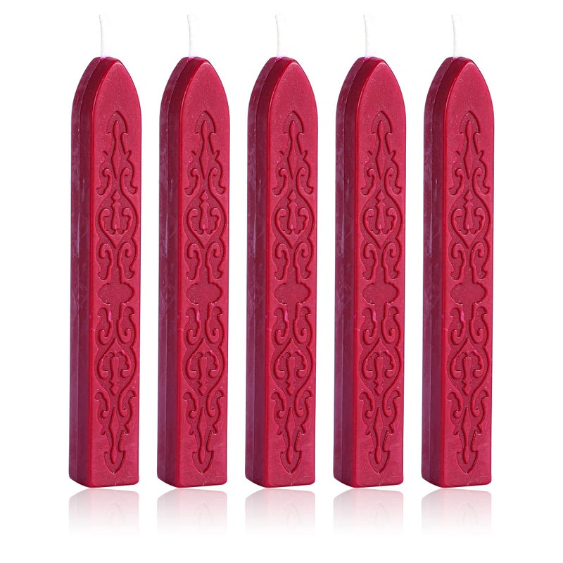 Yoption 5 Pcs Sealing Wax Sticks with Wicks for Wax Seal Stamps Christmas Cards Wedding Invitations Wine Packaging Gift Wrap Envelopes Wine Red