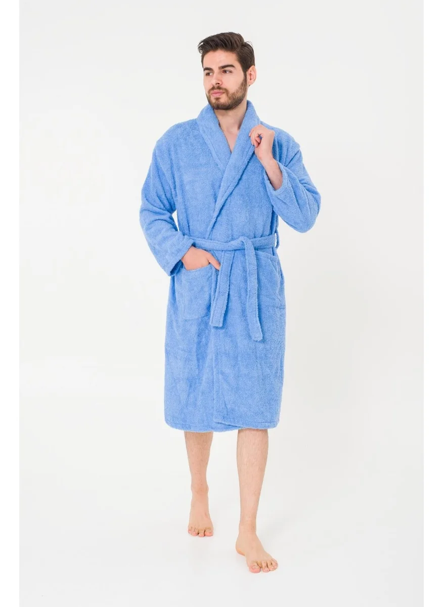 Cotenconcept Plain and Cotton Shawl Collar Men's Bathrobe