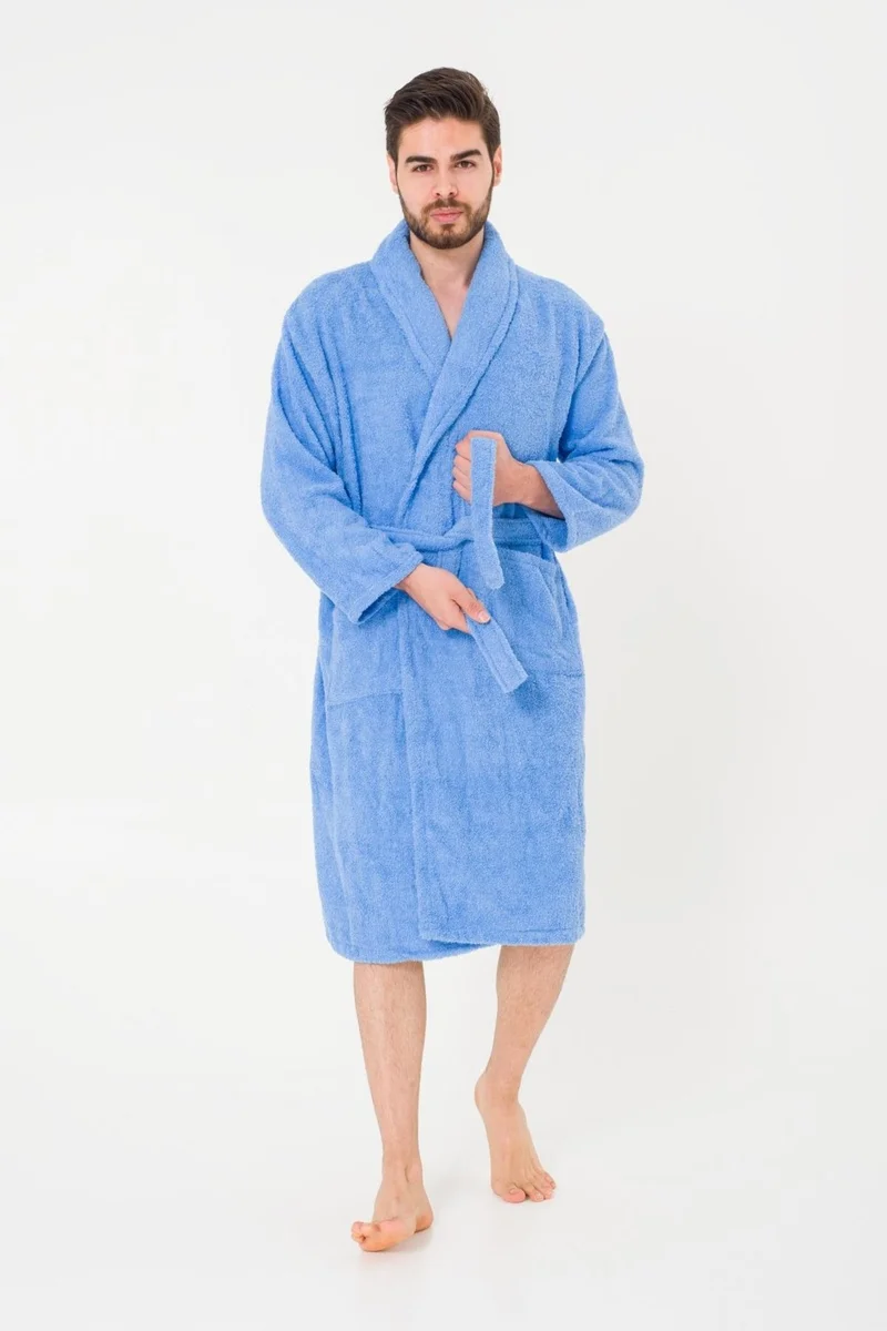 Cotenconcept Plain and Cotton Shawl Collar Men's Bathrobe