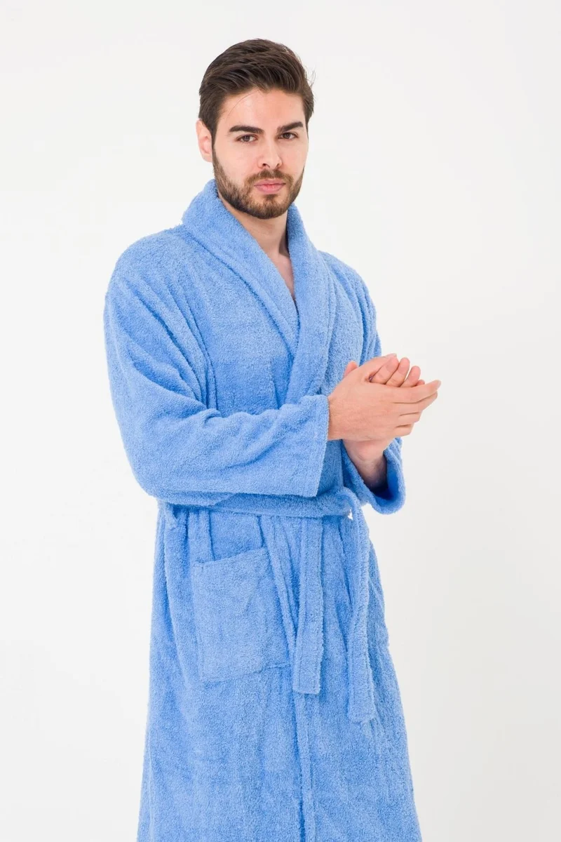 Cotenconcept Plain and Cotton Shawl Collar Men's Bathrobe