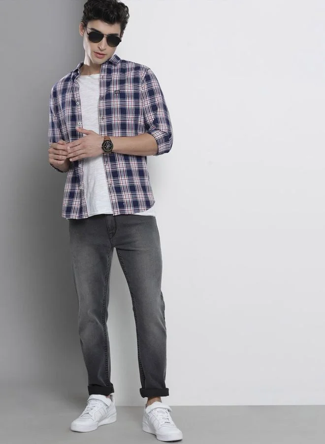 The Indian Garage Co Men Slim Fit Checkered Full Sleeves Spread Collar Casual Shirt