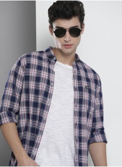 Men Slim Fit Checkered Full Sleeves Spread Collar Casual Shirt