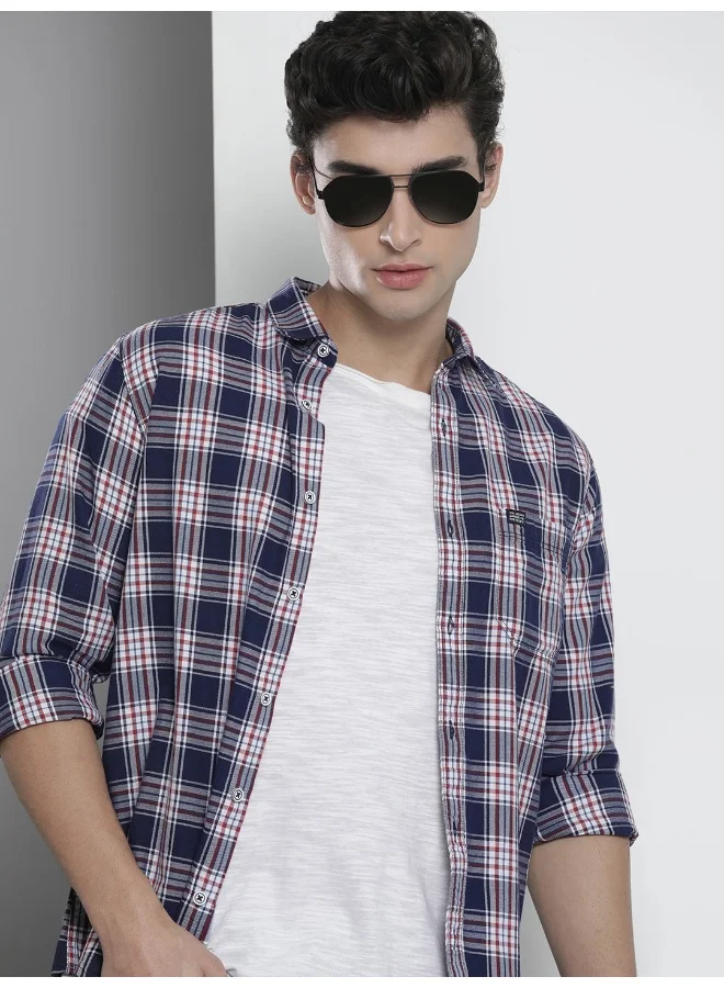 The Indian Garage Co Men Slim Fit Checkered Full Sleeves Spread Collar Casual Shirt