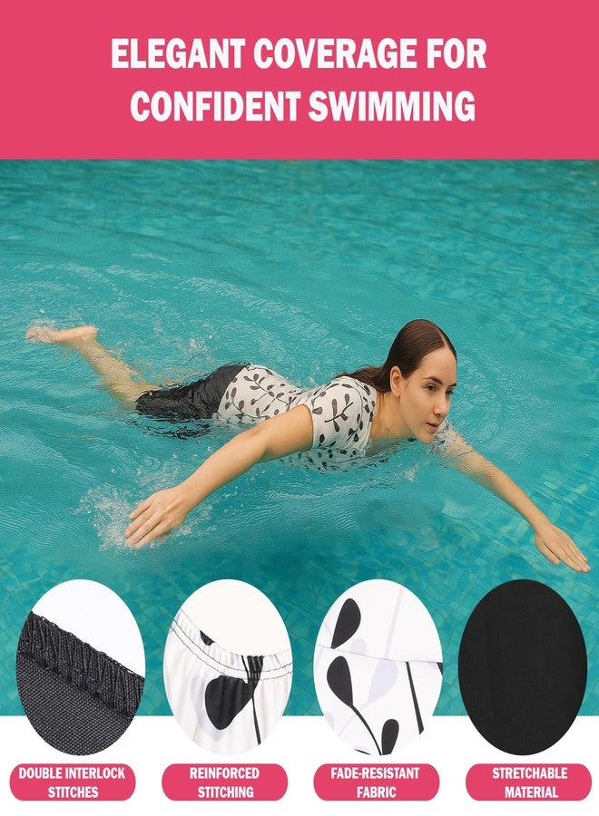 Hacer Frock Style Swimwear with Ethnic Printed Padde Half Sleeve Bodysuit Swimming Costume Knee Length Two Piece Swimsuit for Pool Beach Women (M, 34, Off-White-Black) - Image 5
