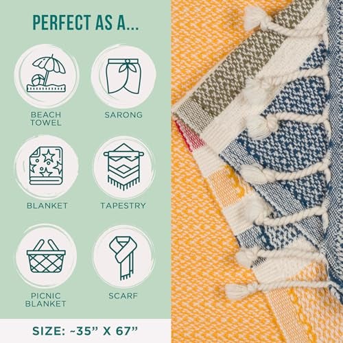 Sand Cloud Turkish Beach Towel - Sand Free - Fast Drying -100% Certified Organic Turkish Cotton Yarn - Great for Beach Bath or as a Blanket - As Seen on Shark Tank - Chains (Honey) - Image 3