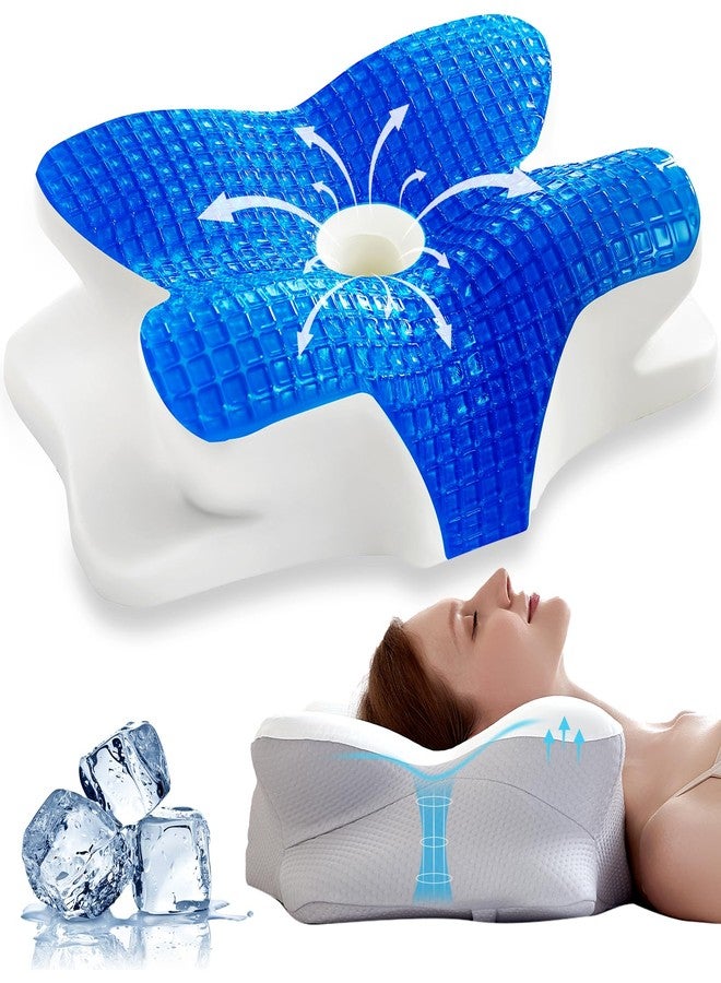 EUCIOR Cooling Gel Pillows for Neck and Shoulder,Cervical Pillow Cozy Sleeping,Odorless Ergonomic Contour Memory Foam Pillows for Side Back Stomach Sleepers with Pillowcase (Grey) - Image 1