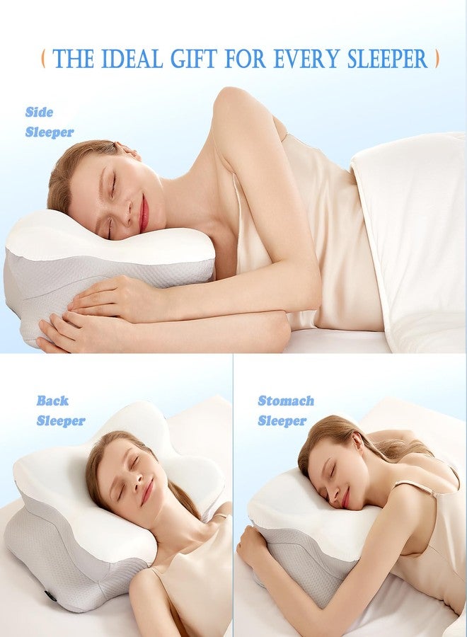 EUCIOR Cooling Gel Pillows for Neck and Shoulder,Cervical Pillow Cozy Sleeping,Odorless Ergonomic Contour Memory Foam Pillows for Side Back Stomach Sleepers with Pillowcase (Grey) - Image 2