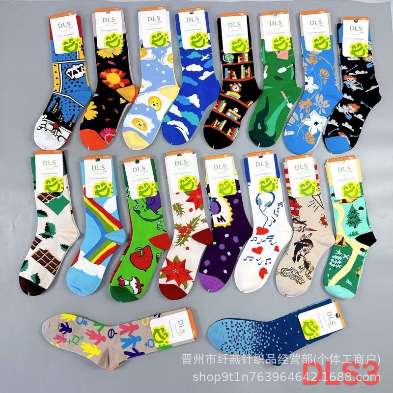 New Niche Dls Socks Mid-Tube Trendy Asymmetrical Ab Version Cartoon Personality Women'S Trendy Socks Dalyko Socks - Image 2