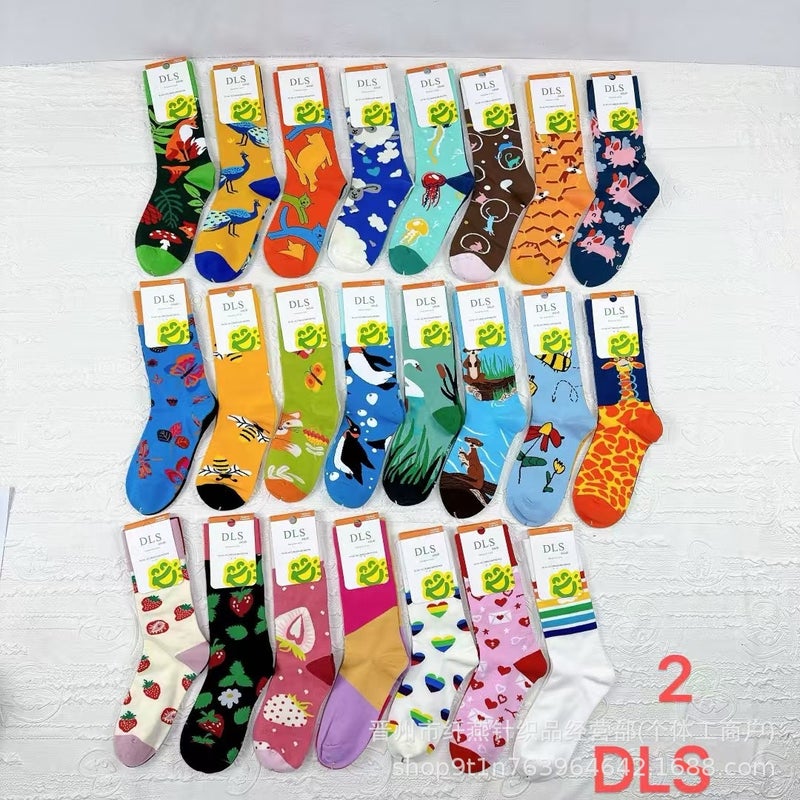 New Niche Dls Socks Mid-Tube Trendy Asymmetrical Ab Version Cartoon Personality Women'S Trendy Socks Dalyko Socks - Image 4