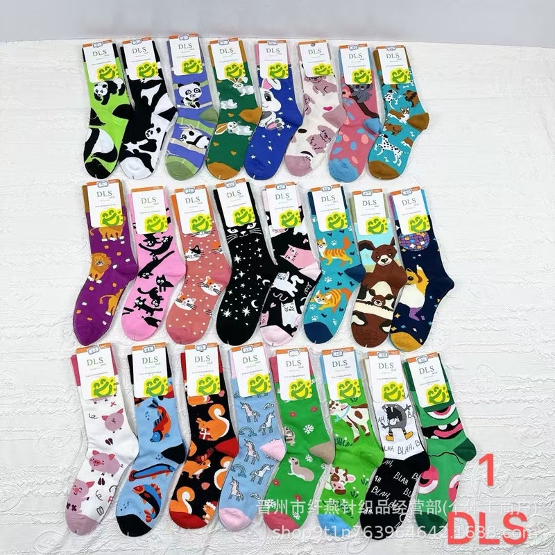 New Niche Dls Socks Mid-Tube Trendy Asymmetrical Ab Version Cartoon Personality Women'S Trendy Socks Dalyko Socks - Image 3