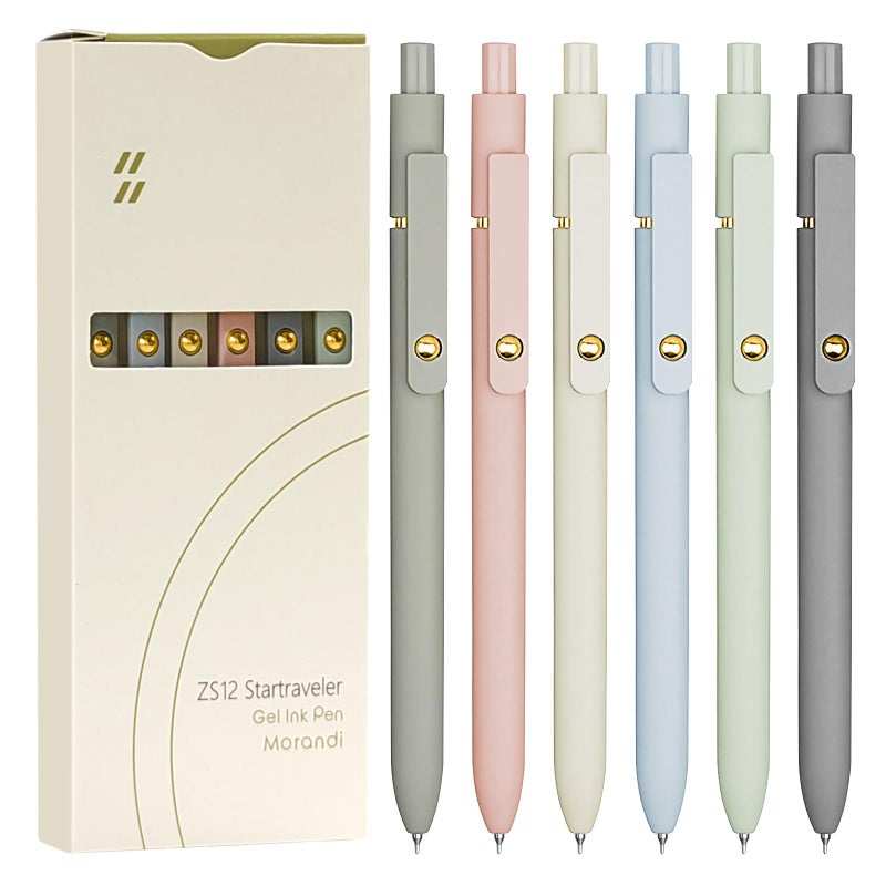UIXJODO 6 Pcs Gel Pens 0.5mm Quick Dry Black Ink Pens Fine Point Smooth Writing Pens, Cute Office and School Supplies Gifts for Women Teacher Students (6 Pcs Morandi Gold) - Image 1