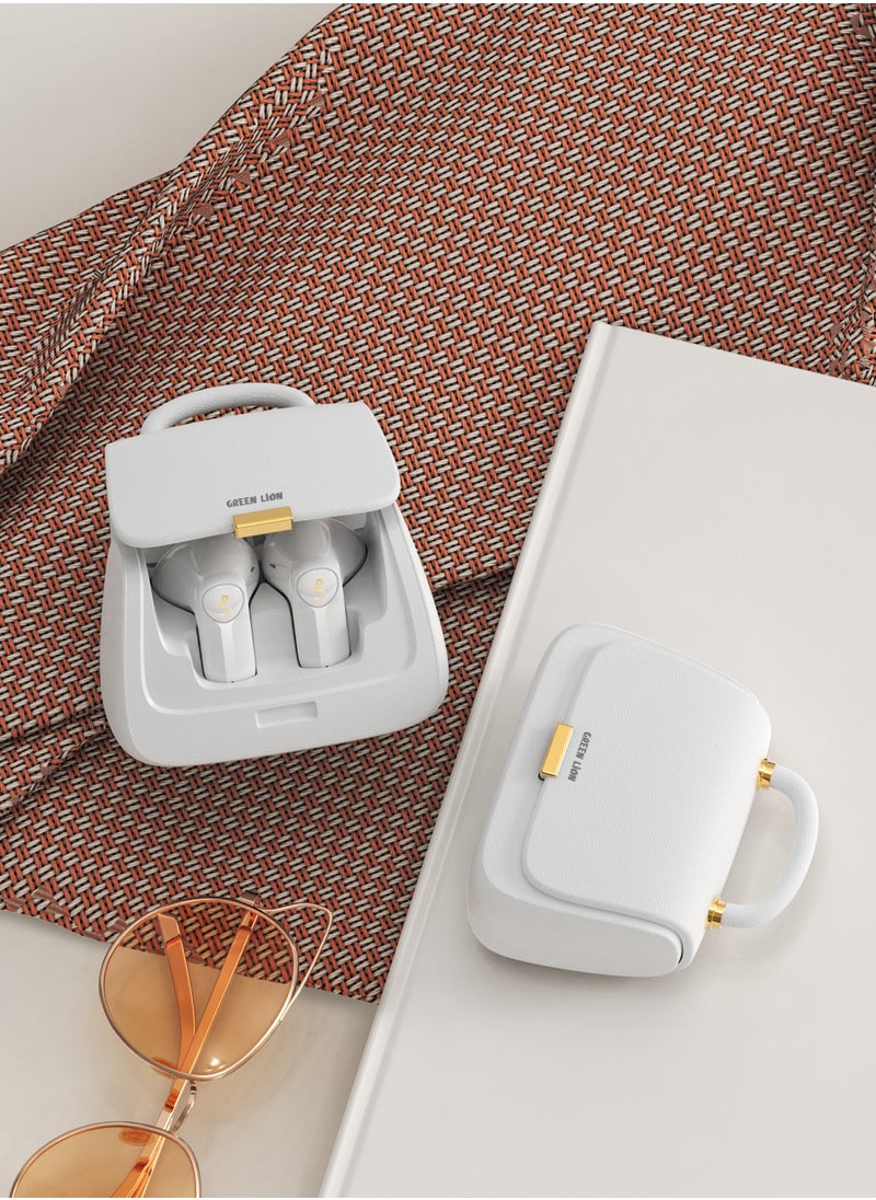 GREEN LION - Queen's True Wireless Earbuds with Purse Design / Up To 15m Bluetooth Range / 5 Hours Play Time / Hand-Free Calls / Multi Touch - White - Image 1