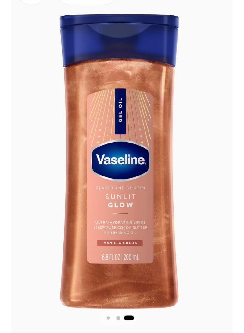 Vaseline Glazed & Glazed Light Sun Glow Gel Oil with Vanilla & Cocoa Scent, Shiny Finish, Moisturizing Lipids & 100% Cocoa Butter, 200ml
