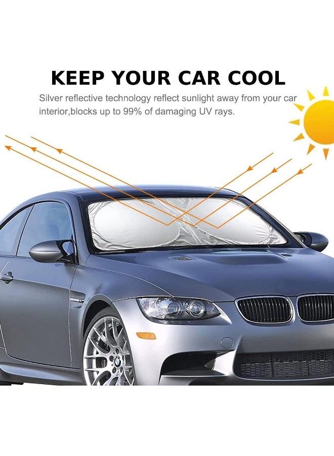 SHOWAY Showay NALANDA Car Windshield Sun Shade with Storage Pouch Foldable Sunshade 150x72cm, Black&Silver - Image 2
